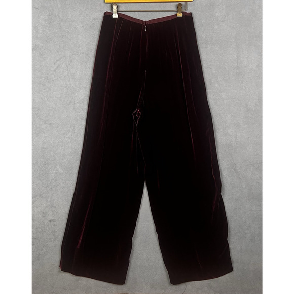 VTG Ann Taylor Loft Velvet Pants Size 12 Burgundy Wide Leg Evening Holiday 90s - Picture 3 of 10
